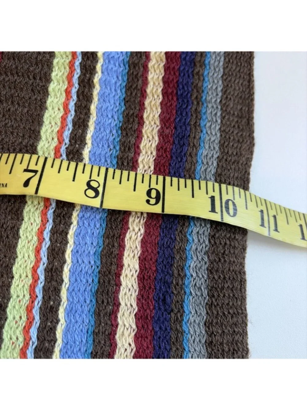 Vintage Y2K Vertical Striped Scarf Warp Knit Fringe Rainbow Colorful 10X74